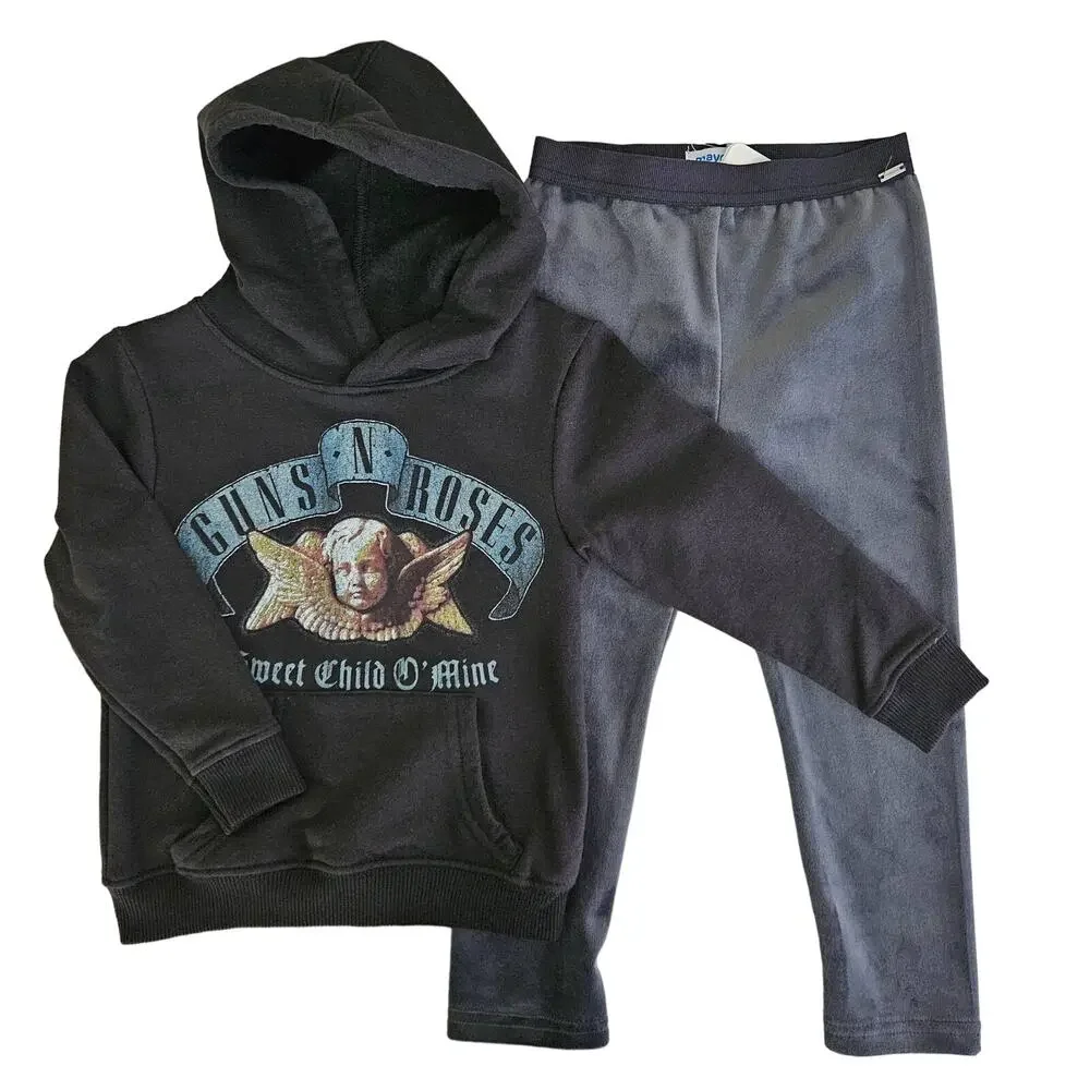 Guns N' Roses Black Sweatshirt with Gray Velvet Leggings Rock Bundle |‎ Girl's 3